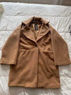Boohoo Camel Single-Button Wool-Blend Trench Coat